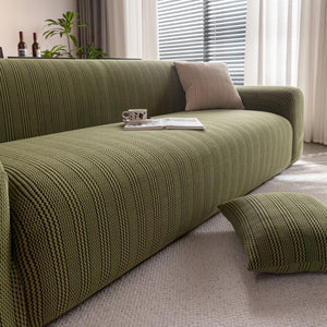 Modern Textured Stretch Sofa Cover, Plush Fleece Sofa Slipcover with 3D Stripe Texture
