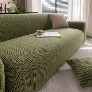 Modern Textured Stretch Sofa Cover, Plush Fleece Sofa Slipcover with 3D Stripe Texture