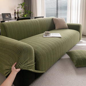 Modern Textured Stretch Sofa Cover, Plush Fleece Sofa Slipcover with 3D Stripe Texture
