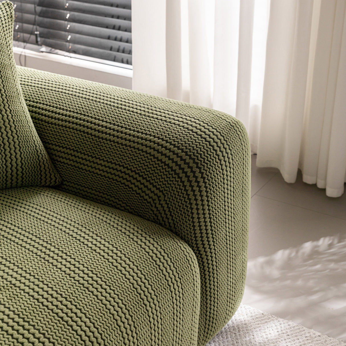 Modern Textured Stretch Sofa Cover, Plush Fleece Sofa Slipcover with 3D Stripe Texture