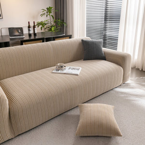 Modern Textured Stretch Sofa Cover, Plush Fleece Sofa Slipcover with 3D Stripe Texture
