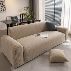 Modern Textured Stretch Sofa Cover, Plush Fleece Sofa Slipcover with 3D Stripe Texture