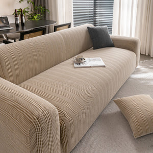 Modern Textured Stretch Sofa Cover, Plush Fleece Sofa Slipcover with 3D Stripe Texture