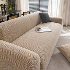 Modern Textured Stretch Sofa Cover, Plush Fleece Sofa Slipcover with 3D Stripe Texture