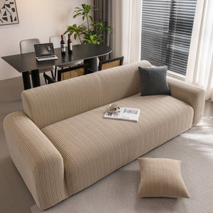 Modern Textured Stretch Sofa Cover, Plush Fleece Sofa Slipcover with 3D Stripe Texture
