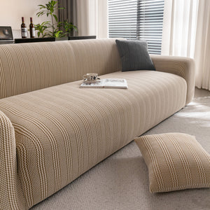 Modern Textured Stretch Sofa Cover, Plush Fleece Sofa Slipcover with 3D Stripe Texture