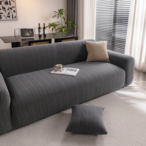 Modern Textured Stretch Sofa Cover, Plush Fleece Sofa Slipcover with 3D Stripe Texture