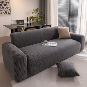 Modern Textured Stretch Sofa Cover, Plush Fleece Sofa Slipcover with 3D Stripe Texture