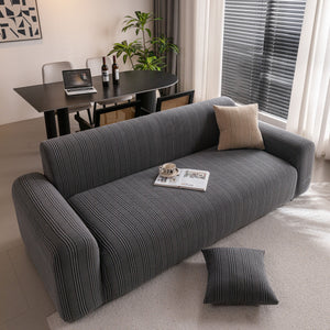 Modern Textured Stretch Sofa Cover, Plush Fleece Sofa Slipcover with 3D Stripe Texture
