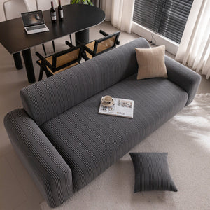 Modern Textured Stretch Sofa Cover, Plush Fleece Sofa Slipcover with 3D Stripe Texture