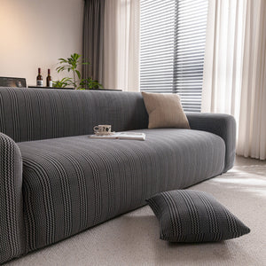 Modern Textured Stretch Sofa Cover, Plush Fleece Sofa Slipcover with 3D Stripe Texture