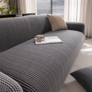 Modern Textured Stretch Sofa Cover, Plush Fleece Sofa Slipcover with 3D Stripe Texture