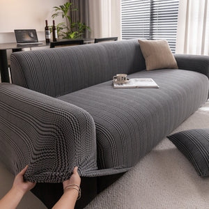 Modern Textured Stretch Sofa Cover, Plush Fleece Sofa Slipcover with 3D Stripe Texture