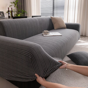 Modern Textured Stretch Sofa Cover, Plush Fleece Sofa Slipcover with 3D Stripe Texture