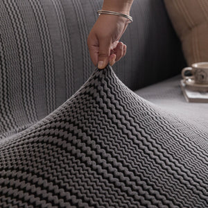 Modern Textured Stretch Sofa Cover, Plush Fleece Sofa Slipcover with 3D Stripe Texture