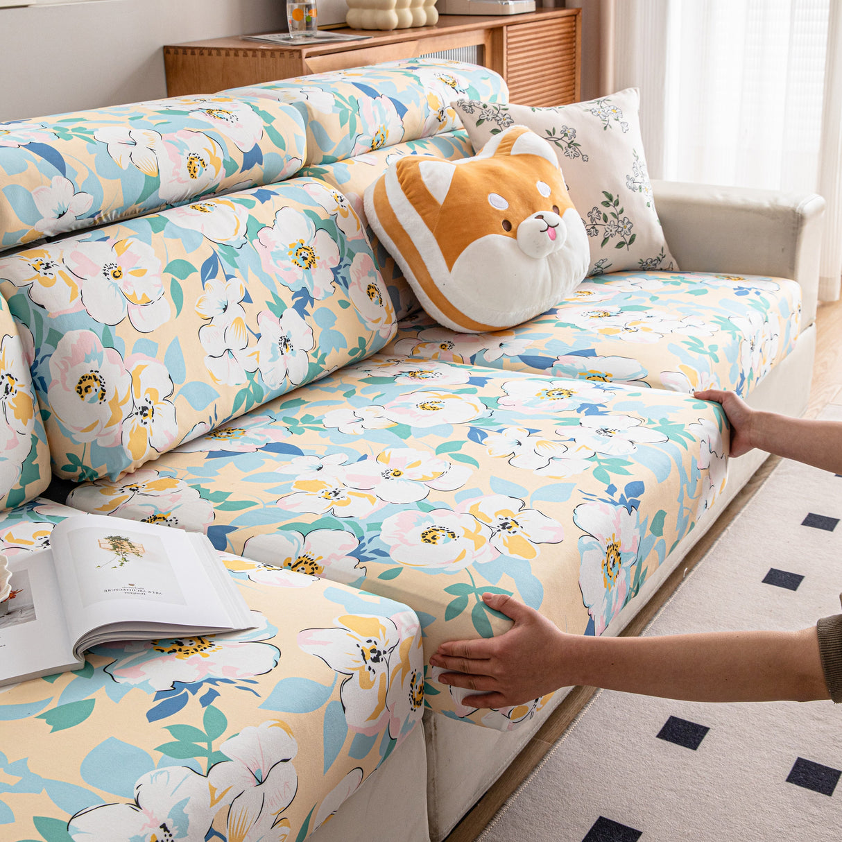 Cartoon Printing Elastic Seat Cushion Cover 1/2/3/4 Seater Sofa Cover Back Cushion Cover For Living Room