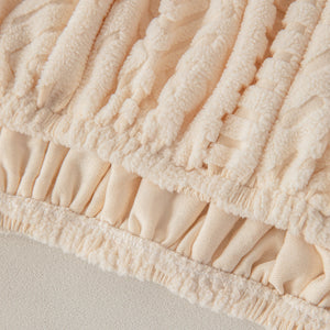 High Stretch Embossed Geometric Slipcover for Couch, Cozy Plush Fleece Couch Cover