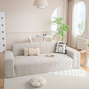 High Stretch Embossed Geometric Slipcover for Couch, Cozy Plush Fleece Couch Cover