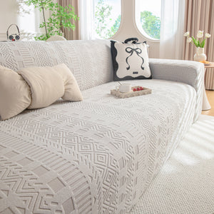 High Stretch Embossed Geometric Slipcover for Couch, Cozy Plush Fleece Couch Cover