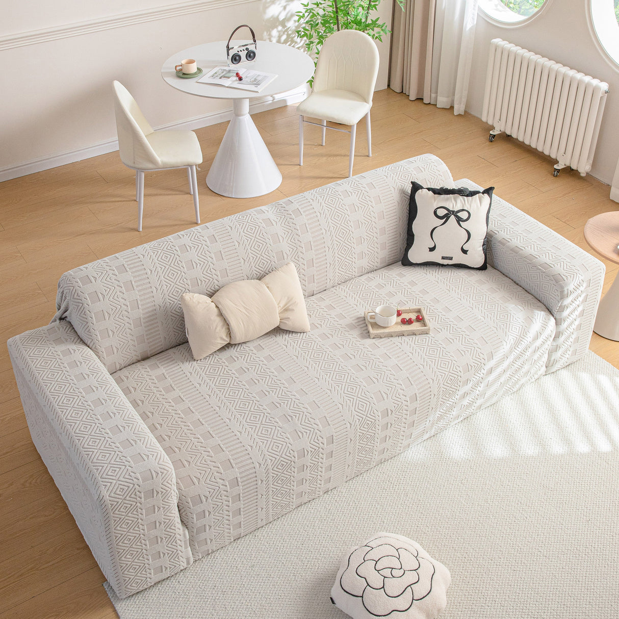 High Stretch Embossed Geometric Slipcover for Couch, Cozy Plush Fleece Couch Cover