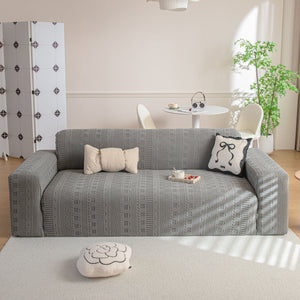 High Stretch Embossed Geometric Slipcover for Couch, Cozy Plush Fleece Couch Cover