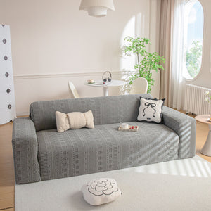 High Stretch Embossed Geometric Slipcover for Couch, Cozy Plush Fleece Couch Cover