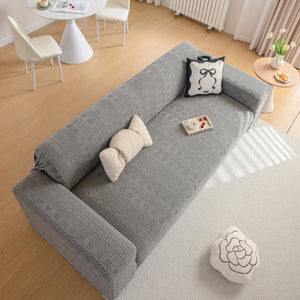 High Stretch Embossed Geometric Slipcover for Couch, Cozy Plush Fleece Couch Cover