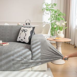 High Stretch Embossed Geometric Slipcover for Couch, Cozy Plush Fleece Couch Cover