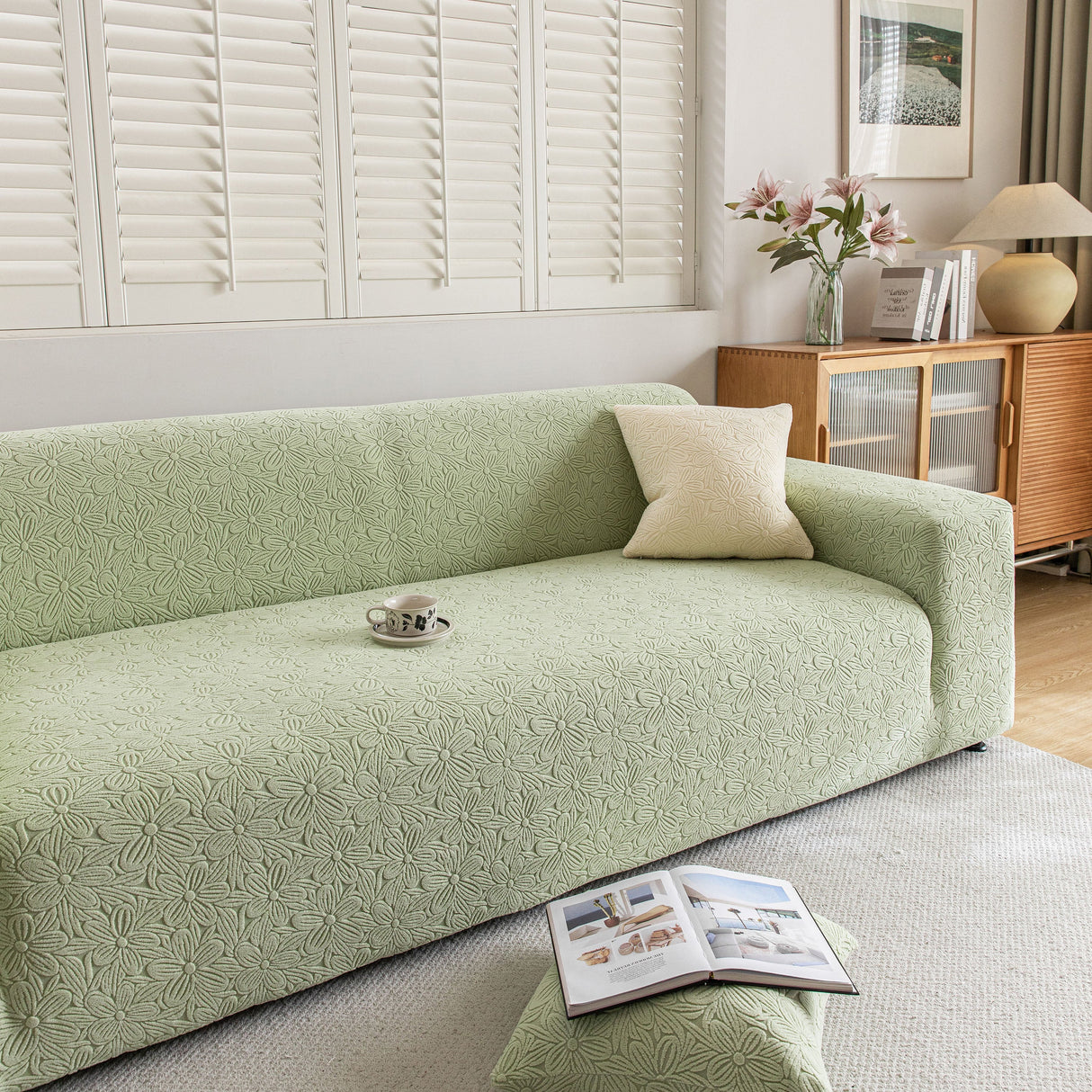 High Elastic Floral Couch Slipcover, Jacquard Stretch Non-Slip Furniture Protector