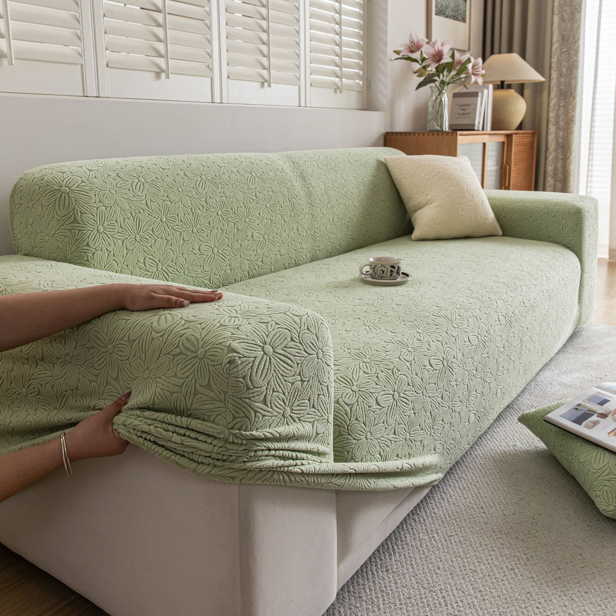 High Elastic Floral Couch Slipcover, Jacquard Stretch Non-Slip Furniture Protector