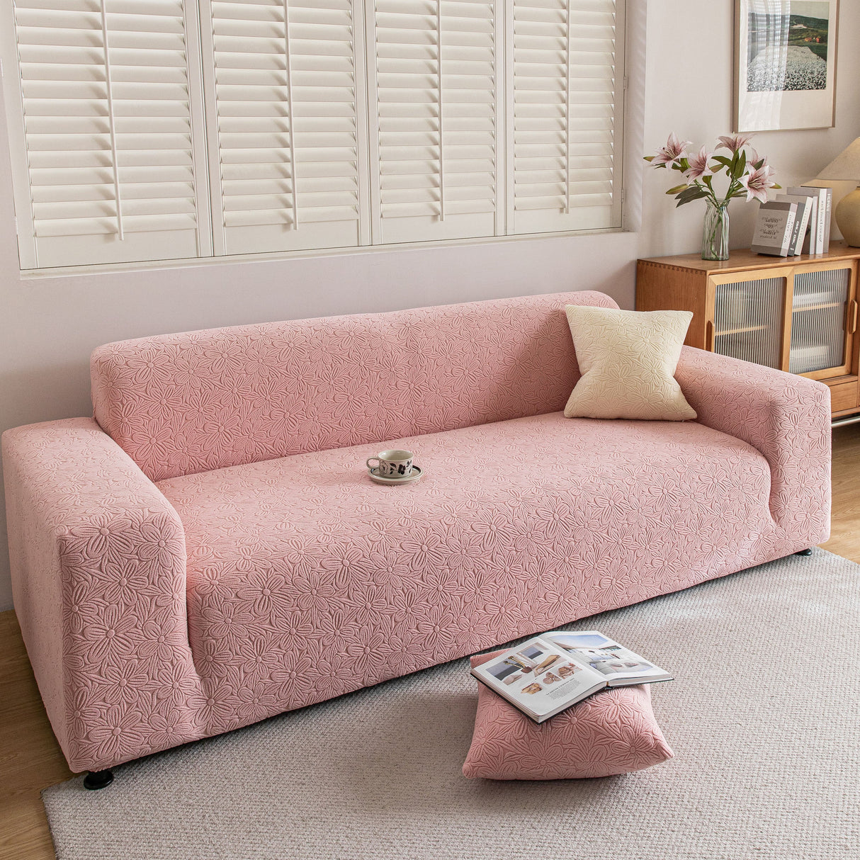 High Elastic Floral Couch Slipcover, Jacquard Stretch Non-Slip Furniture Protector