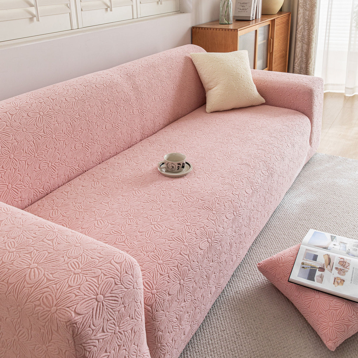 High Elastic Floral Couch Slipcover, Jacquard Stretch Non-Slip Furniture Protector