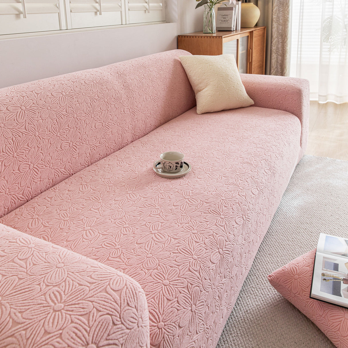 High Elastic Floral Couch Slipcover, Jacquard Stretch Non-Slip Furniture Protector