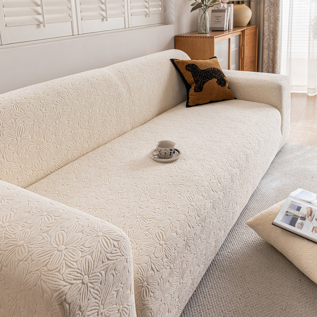 High Elastic Floral Couch Slipcover, Jacquard Stretch Non-Slip Furniture Protector