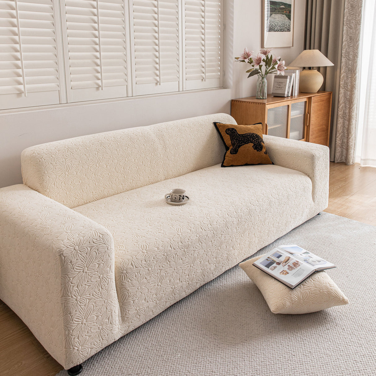 High Elastic Floral Couch Slipcover, Jacquard Stretch Non-Slip Furniture Protector