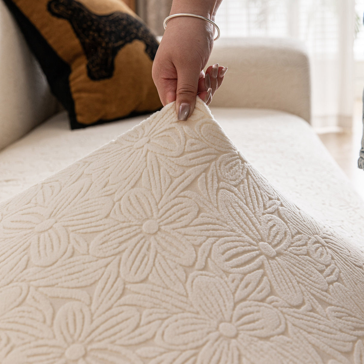 High Elastic Floral Couch Slipcover, Jacquard Stretch Non-Slip Furniture Protector