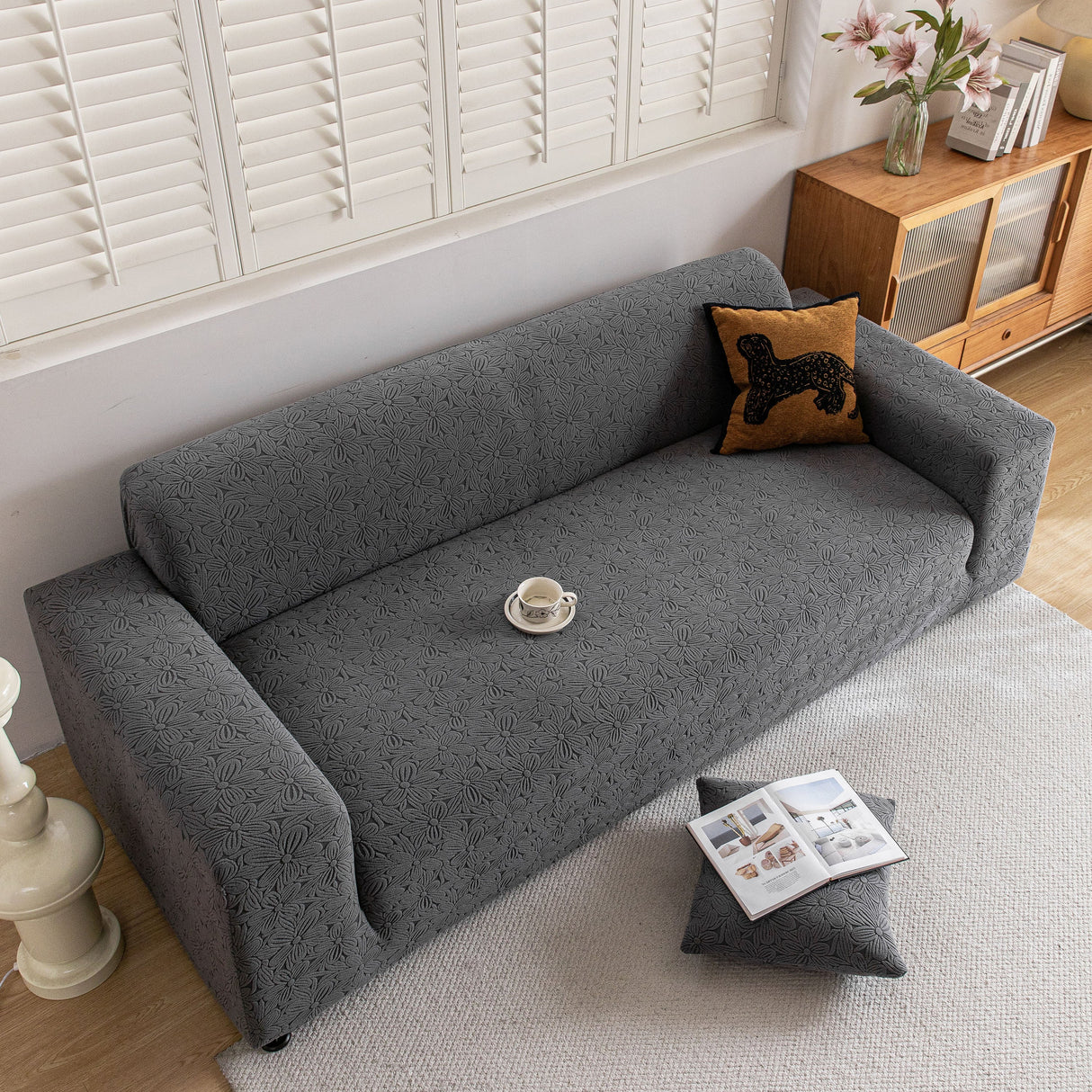 High Elastic Floral Couch Slipcover, Jacquard Stretch Non-Slip Furniture Protector