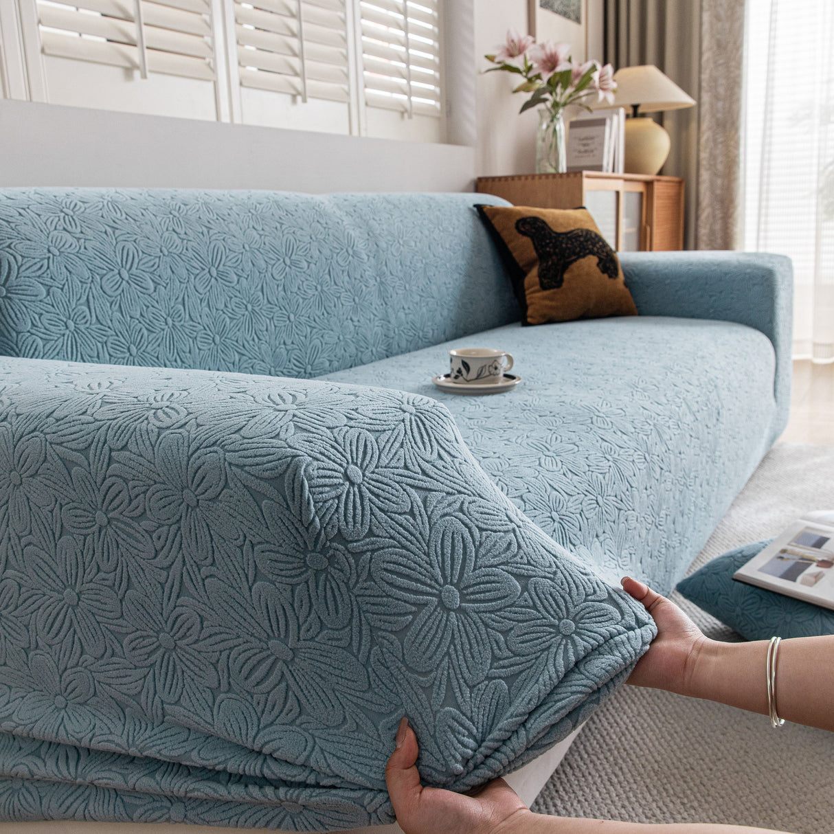 High Elastic Floral Couch Slipcover, Jacquard Stretch Non-Slip Furniture Protector