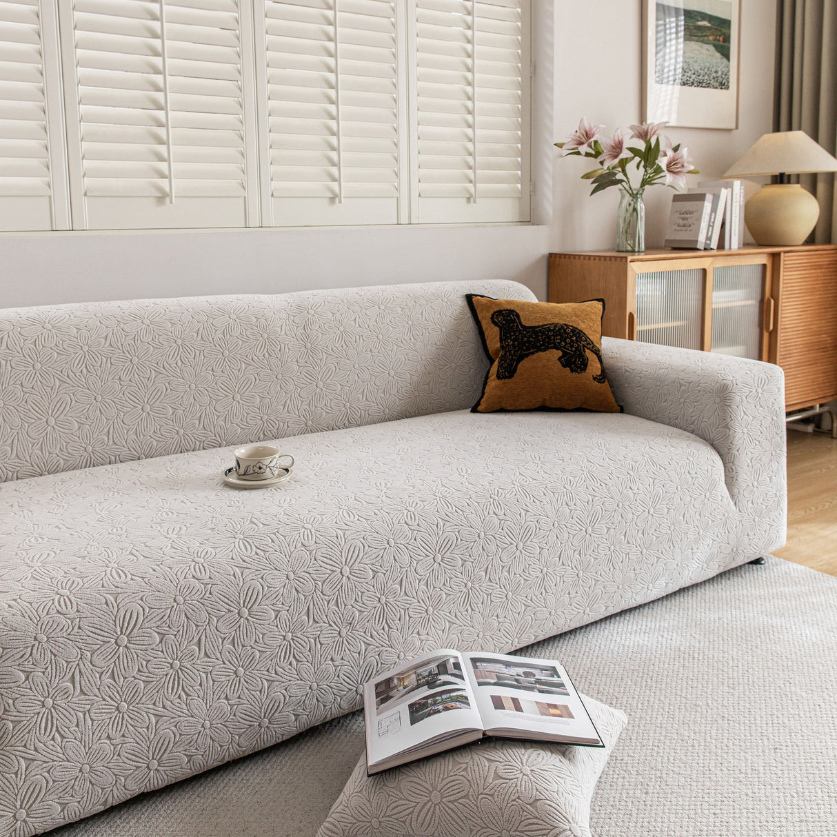 High Elastic Floral Couch Slipcover, Jacquard Stretch Non-Slip Furniture Protector