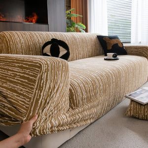 High Stretch Couch Slipcover with Abstract Stripe, Washable Non-Slip Cover for Dogs