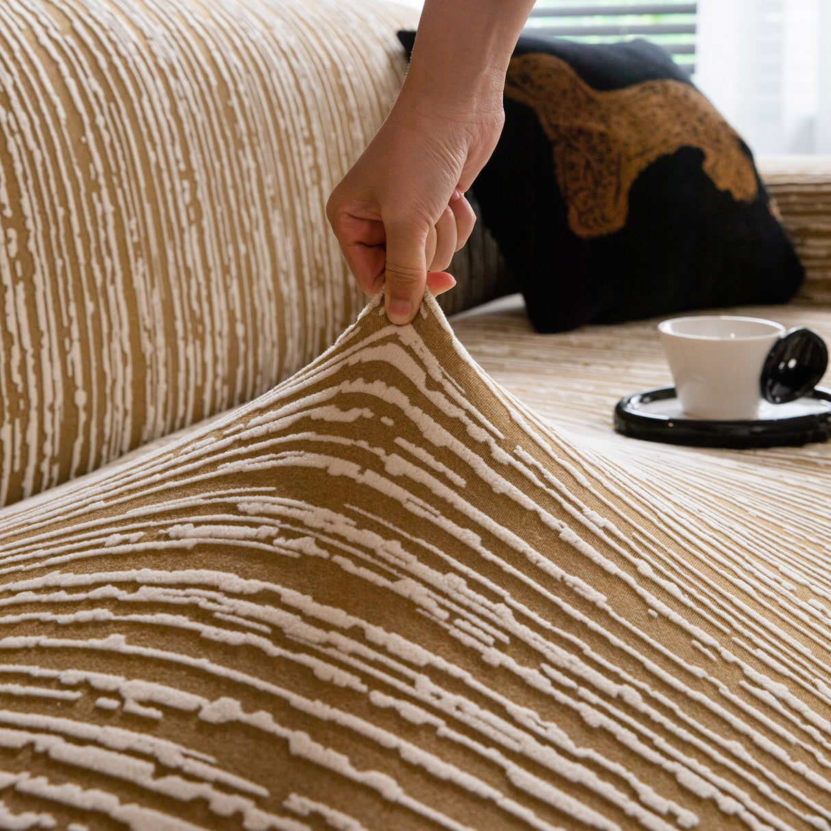 High Stretch Couch Slipcover with Abstract Stripe, Washable Non-Slip Cover for Dogs