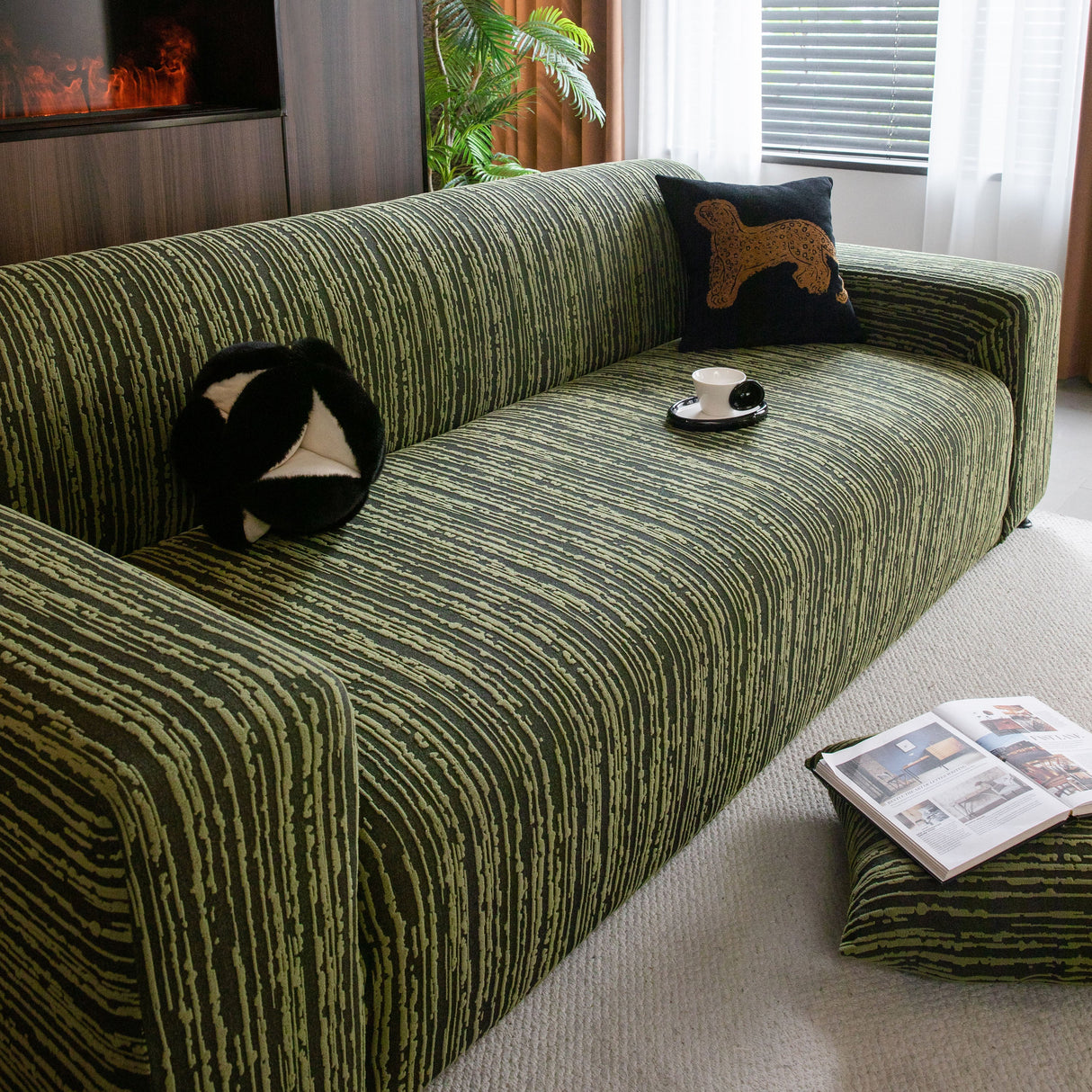 High Stretch Couch Slipcover with Abstract Stripe, Washable Non-Slip Cover for Dogs