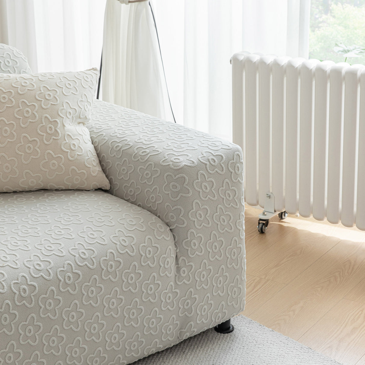 High Stretch Jacquard Sofa Slipcover, Soft Spandex Textured Floral Couch Cover