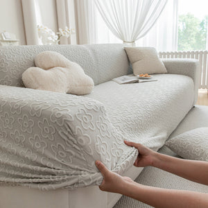 High Stretch Jacquard Sofa Slipcover, Soft Spandex Textured Floral Couch Cover