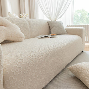 High Stretch Jacquard Sofa Slipcover, Soft Spandex Textured Floral Couch Cover