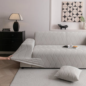 Modern Wavy Jacquard Sofa Slipcover, High Stretch Sofa Cover with 3D Organic Texture