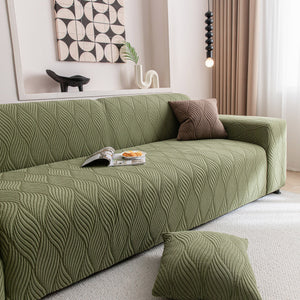 Modern Wavy Jacquard Sofa Slipcover, High Stretch Sofa Cover with 3D Organic Texture