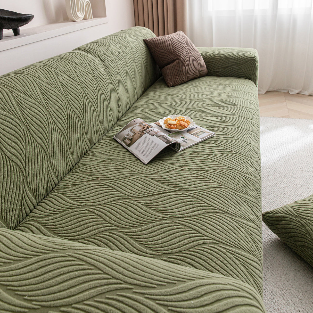 Modern Wavy Jacquard Sofa Slipcover, High Stretch Sofa Cover with 3D Organic Texture