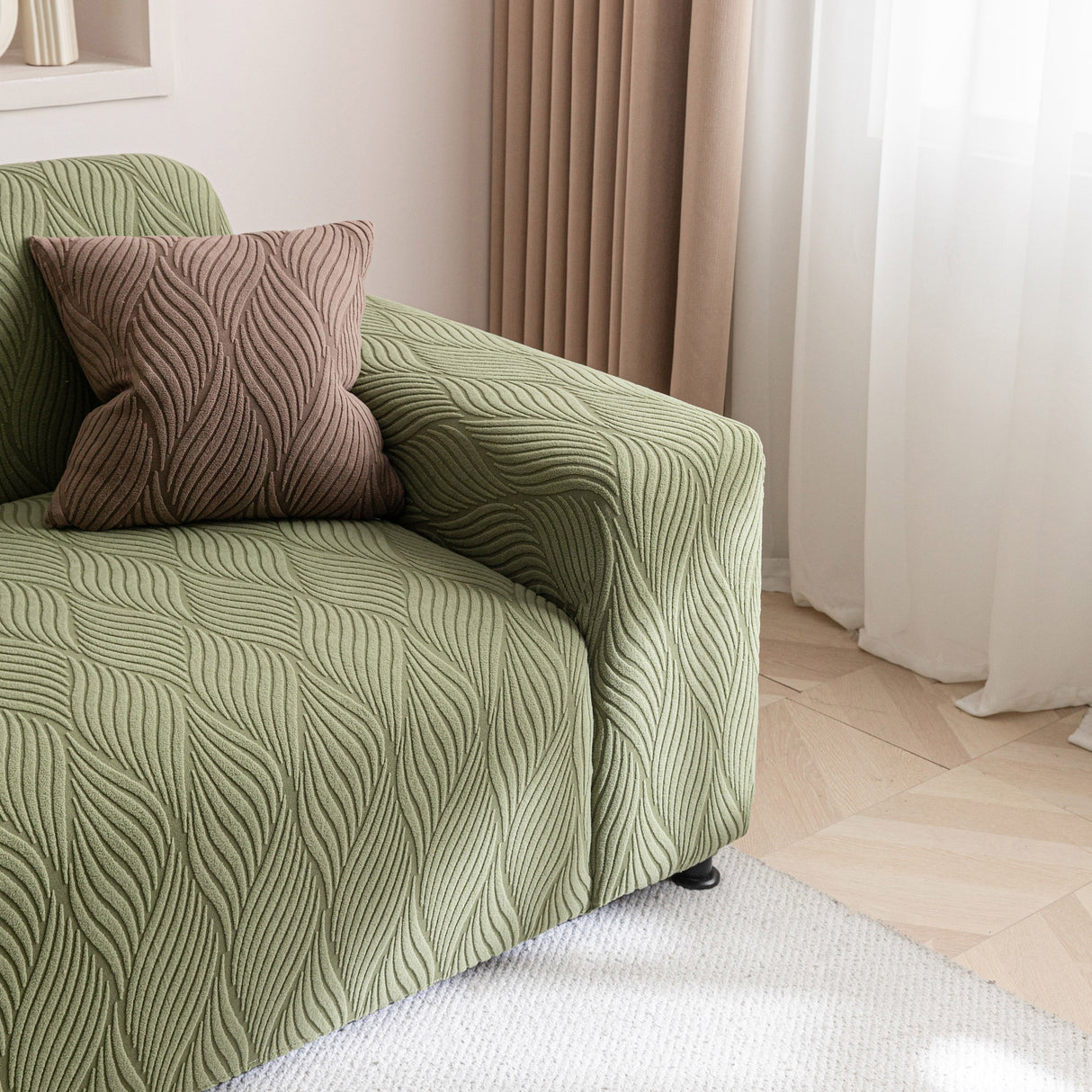 Modern Wavy Jacquard Sofa Slipcover, High Stretch Sofa Cover with 3D Organic Texture