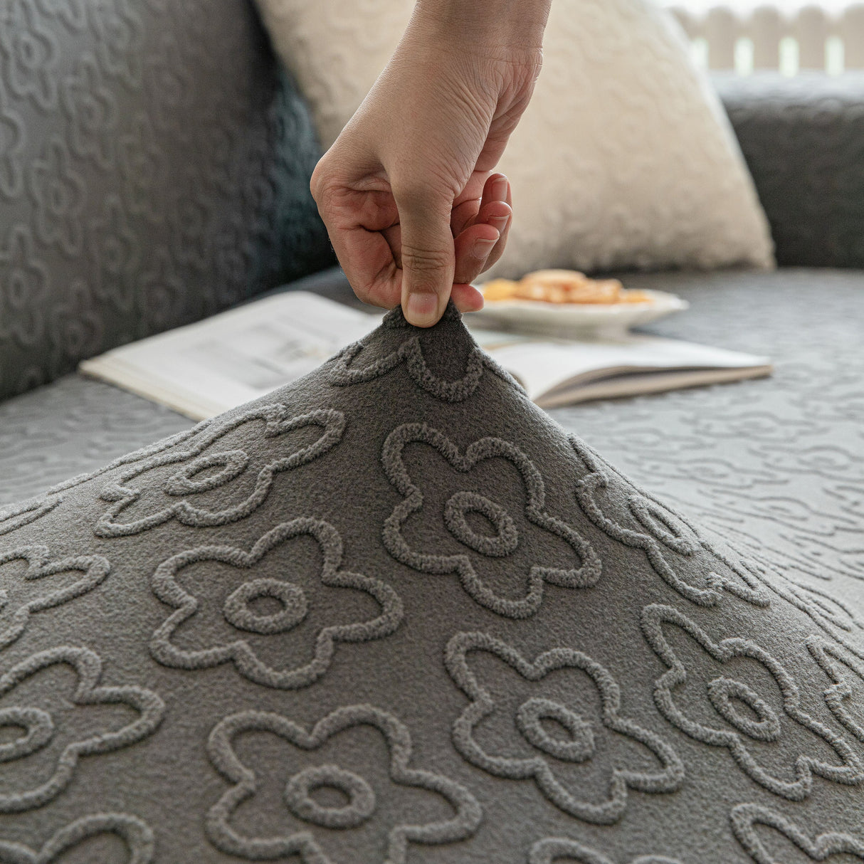 High Stretch Jacquard Sofa Slipcover, Soft Spandex Textured Floral Couch Cover